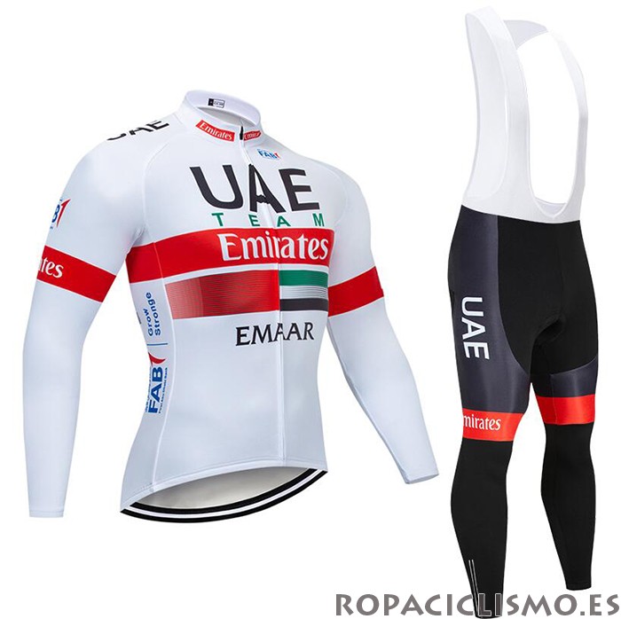 2020 Maillot Uae Tirantes Mangas Largas Blanco Rojo